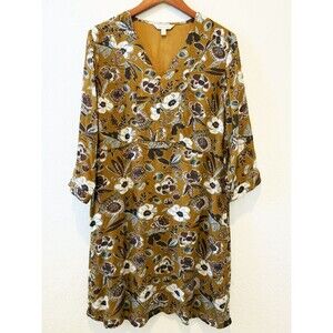 NEW Garnet Hill Millie Crêpe Shift Mini Dress V-Neck 3/4 Sleeves Floral Medium